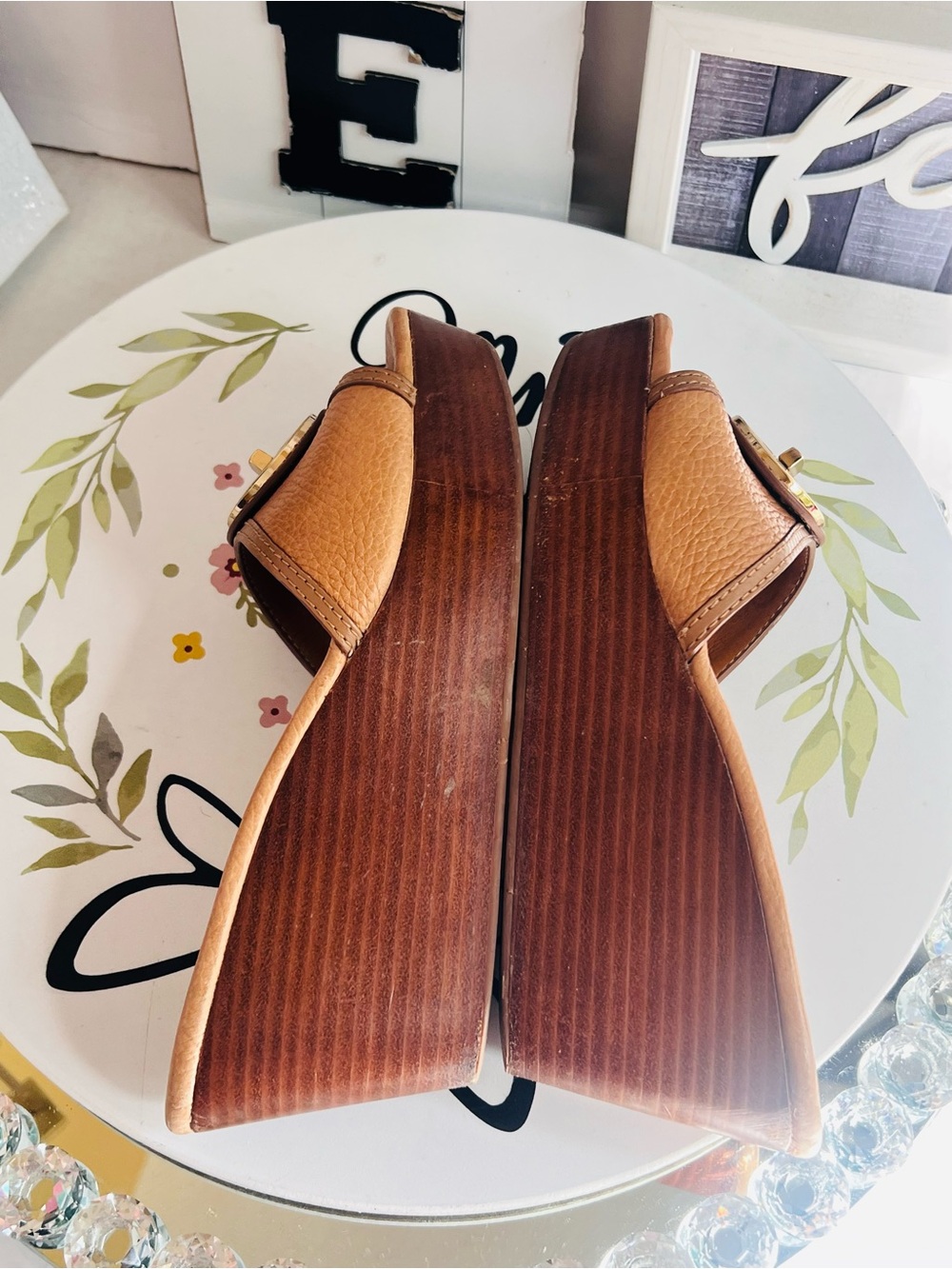 Tory Burch Cognac Leather Slide Mules with Gold Logo size 8M - Picture 12 of 13